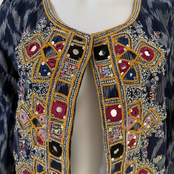 Calypso St. Barth Navy Akillna Ikat Jacket With Colorful Embroidered Mirror Deta - Picture 7 of 11